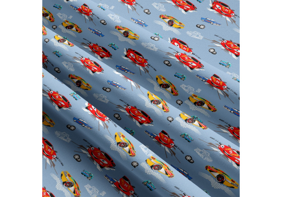 Dětská bavlněná látka metráž Auto sport na Modrém