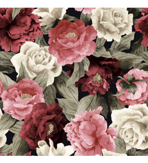 Velurové potahové látky s potiskem, Růže na Černém