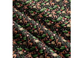 Vánoční bavlněná látka, metráž, šíře 160 cm, Vánoční motiv na Černém