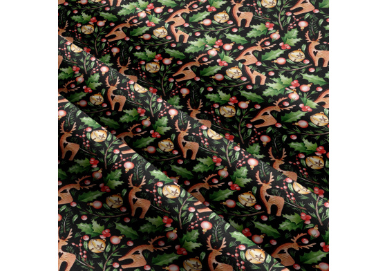 Vánoční bavlněná látka, metráž, šíře 160 cm, Vánoční motiv na Černém