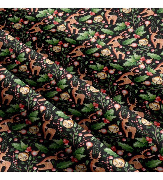 Vánoční bavlněná látka, metráž, šíře 160 cm, Vánoční motiv na Černém