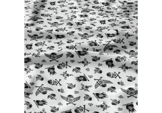 Bavlněná látka Lebky Černé na Bílém