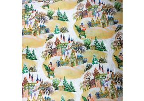 Vánoční bavlněná látka, metráž, šíře 160 cm, Zimní motiv na Bílém