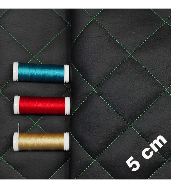 Ekokůže 5x5 barva Černá prošívaná Zelenými nitěmi, metráž, 145 cm