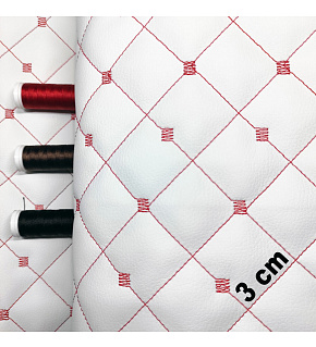 Ekokůže prošívaná MIX 3x3 cm barva Bílo-Červená  1,45 m x 0,9 m
