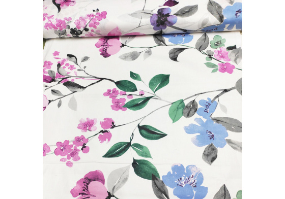 Dekorační dětská bavlněná látka vzor kytičky na bílém