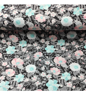 Bavlněná látka 100% bavlny, 125 g/m², šíře 160 cm, kytičky na černém