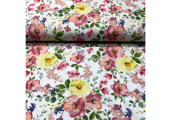 Bavlněné látký vzor Květ Jabloně na bílém