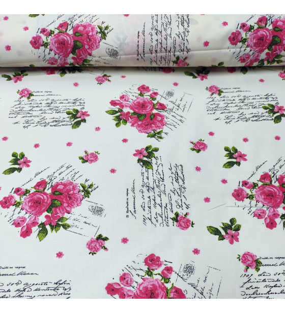 Dekorační dětská bavlněná látka vzor kytičky červeně