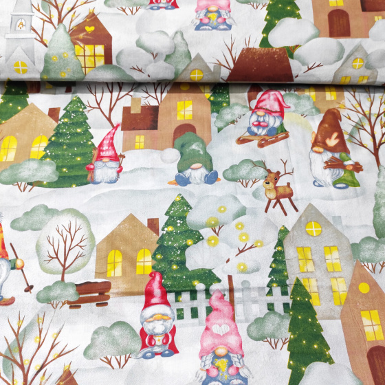 Vánoční bavlněná dekorační látka, metráž 160 cm, vzor Vánoční Čas