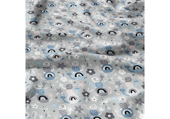 Bavlněná látka metráž. Hlemýždi Šedé na Šedém