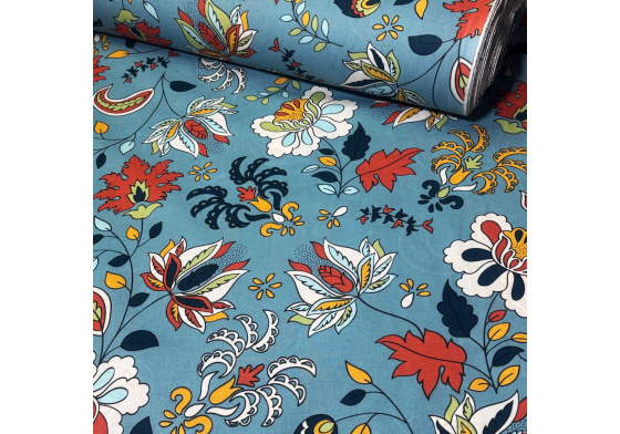 Bavlněná látka  kytičky na Modrém