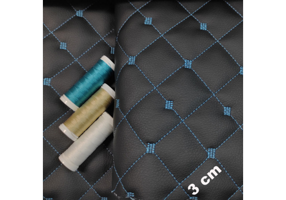 Ekokůže MIX 3x3 cm barva černo tyrkysová prošívaná, metráž, 145 cm