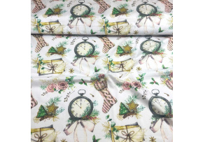 Vánoční bavlněná látka, metráž, šíře 160 cm, Vánoční motiv na Bílém