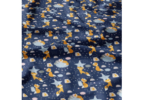 Bavlněné látky, metráž. Lišky na Modrém