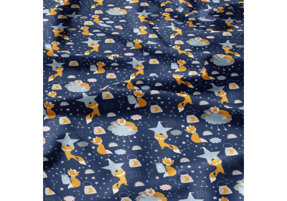 Bavlněné látky, metráž. Lišky na Modrém