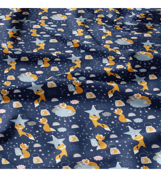 Bavlněné látky, metráž. Lišky na Modrém