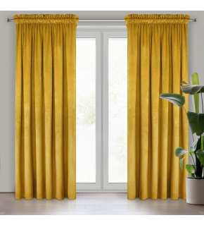 Dekorační velurový závěs s řasící páskou HORČICE 140x270 cm