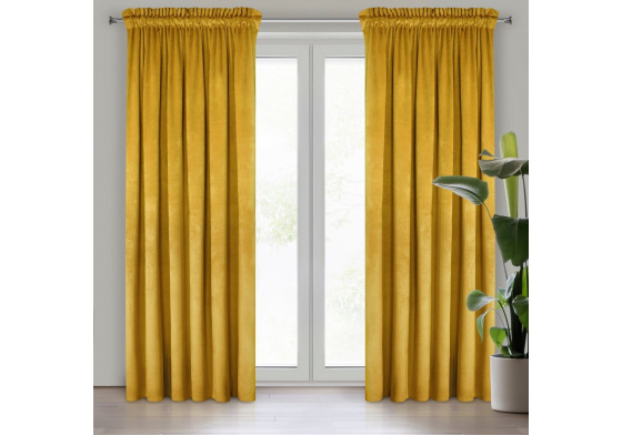 Jednobarevné Závěs s řasící páskou HORČICE 140x250 cm