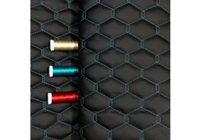 Ekokůže GEO barva Černá prošívaná Tyrkysovými nitěmi, metráž, 145 cm