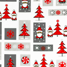Vánoční bavlněná dekorační látka, metráž 160 cm, vzor červono-šedý