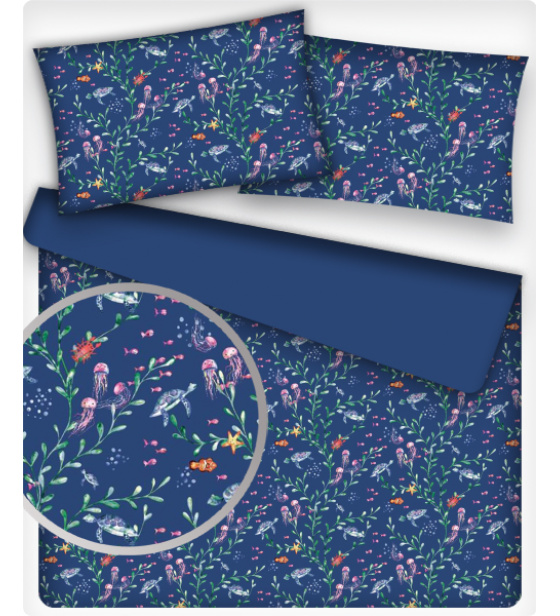 Dětské bavlněná látka metráž vzor Vodný svět granátový podklad