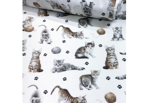 Bavlněná látka, metráž. Kočky a klubko na Bílém
