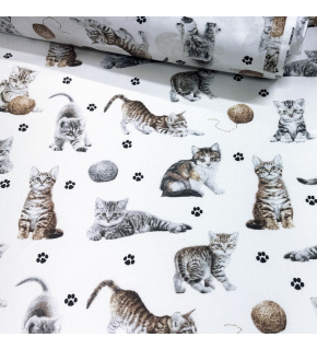 Bavlněná látka, metráž. Kočky a klubko na Bílém