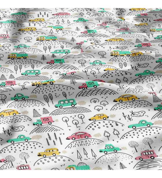 Dětská bavlněná látka metráž Autička na Mentolovém