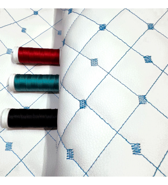 Ekokůže MIX 3x3 cm barva bílá prošívaná tyrkysovými nitěmi, metráž, 145 cm