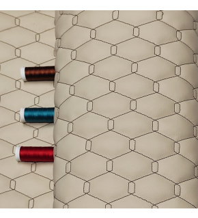 Ekokůže GEO barva béžová prošívaná hnědými nitěmi, metráž, 145 cm