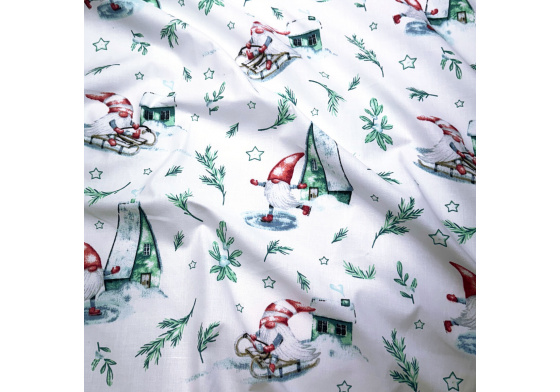 Vánoční bavlněná látka, metráž, šíře 160 cm, Vánoční vzor na Bílém