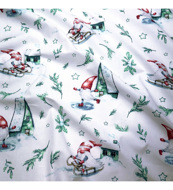 Vánoční bavlněná látka, metráž, šíře 160 cm, Vánoční vzor na Bílém