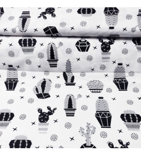 Bavlněná látka 100% bavlny, 125 g/m², šíře 160 cm, kaktusy černé na bílém