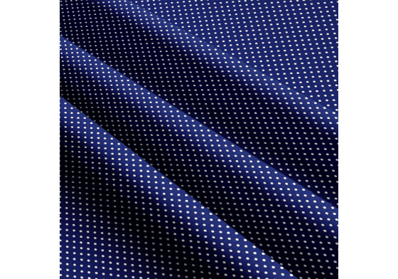 Dětské bavlněné látky, metráž. Puntík 2 mm, Bílý na Modrém