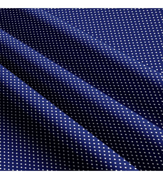 Dětské bavlněné látky, metráž. Puntík 2 mm, bílý na Modrém