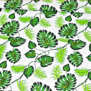 Dekorační dětská bavlněná látka vzor Palma zelená na bílém