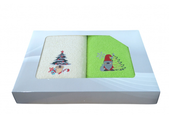 Sada froté osušek 2 ks 70x140 cm, barva  Zelená a Ecru