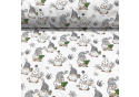 Vánoční bavlněná dekorační látka, vzor Skřítek Šedý na bílém, metráž 160 cm