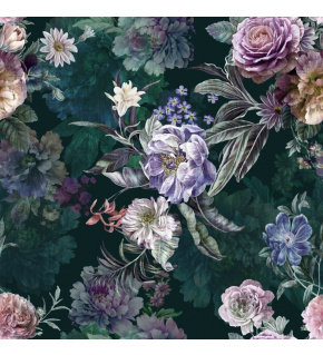 Velurové potahové látky s potiskem. Květiny na Černém