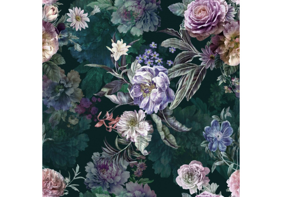 Velurové potahové látky s potiskem. Květiny na Černém