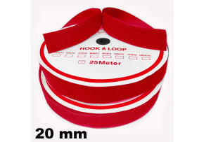 Pásek na suchý zip Háček a Smyčka set, barva Červená 20 mm balení 25 m