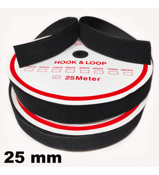 Pásek na suchý zip Háček a Smyčka set černý 25 mm balení 25 m