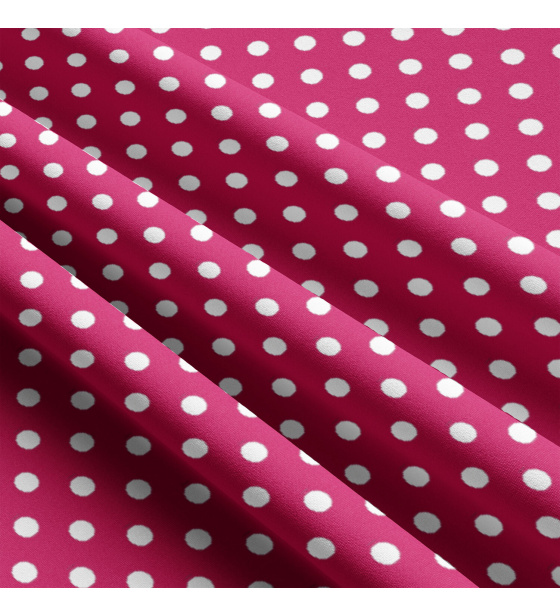 Dětské bavlněné látky, metráž. Puntík 10 mm, bílý na Amarantovém