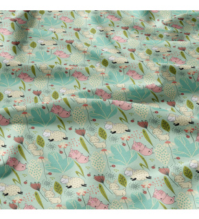 Bavlněné látky, metráž. Ovečky na Mentolovém