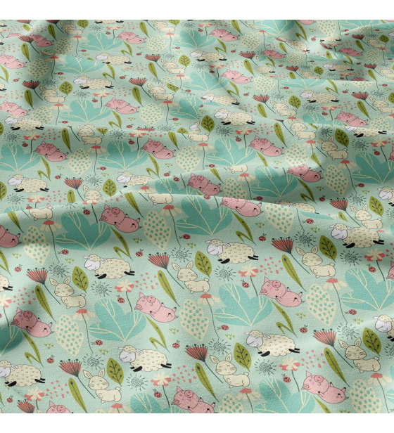 Bavlněné látky, metráž. Ovečky na Mentolovém