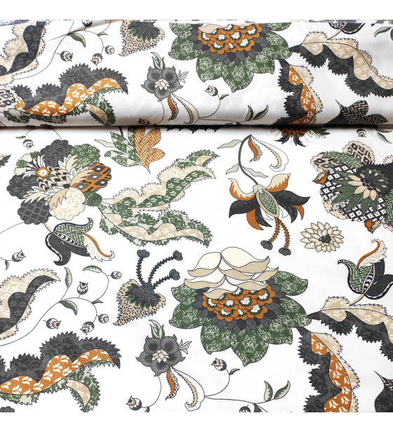 Bavlněná látka vzor Poviev bílé-hnědý