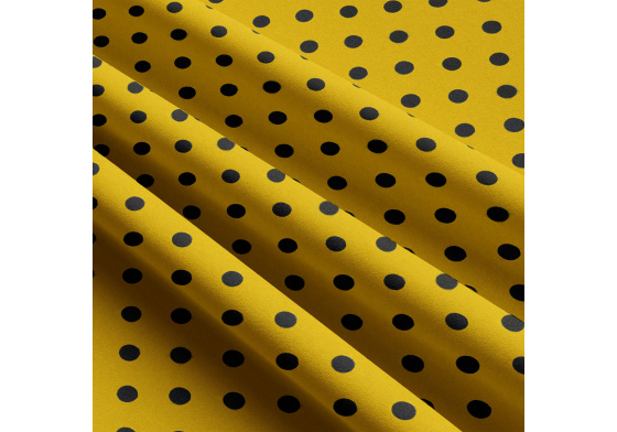 Dětské bavlněné látky, metráž. Puntík 10 mm, Černý na Žlutém