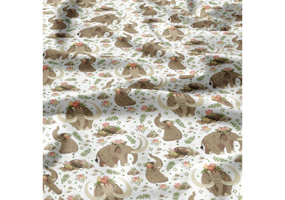 Bavlněné látky, metráž. Mamuti na Bílém