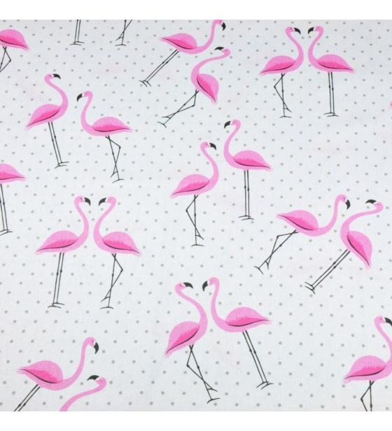 Bavlněná látka vzor Plameňák Puntíky Šedé